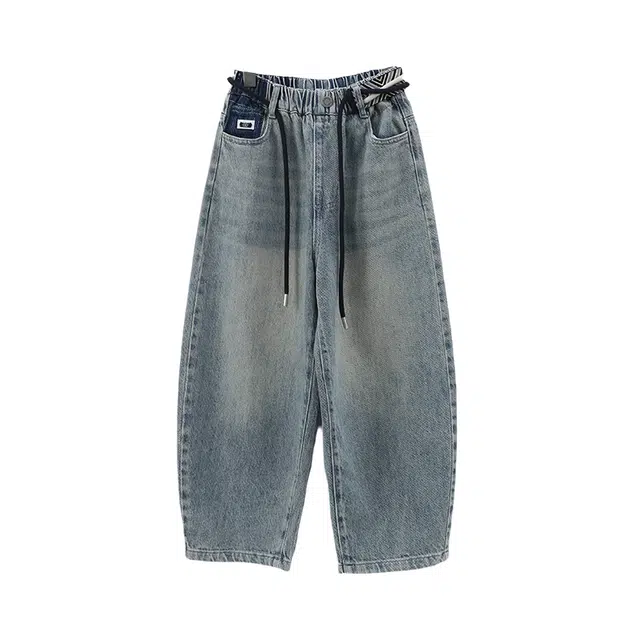 黑恐龙牛仔裤 宽松直筒阔腿裤休闲中腰长裤 青少年