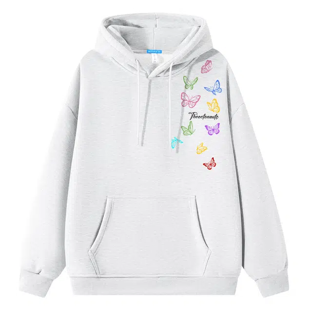 海底小纵队 复古风百搭重磅美式高街系列氛围慵懒风高颜值蝴蝶印花多巴胺色系上衣连帽宽松舒适通勤运动长袖无性别春秋卫衣 男女同款