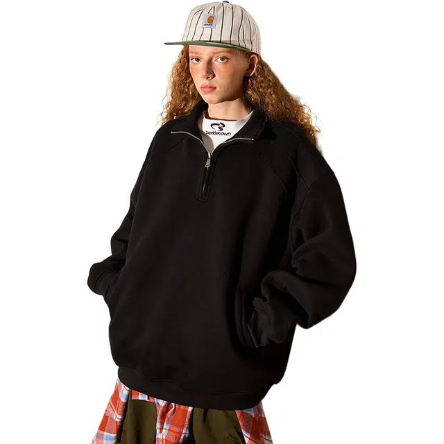 冈哉 秋冬美式宽松结构设计拉链立领基础重磅纯色简约百搭痞帅个性潮流潮牌慵懒感城市日常通勤柔软舒适亲肤上衣卫衣  男女同款