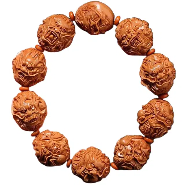 宣华意 霸气九龙至尊铁核手工雕刻核雕龙头文玩配饰 国潮新中式复古风 轻奢高端 单圈#好运 橄榄核 手串 男款