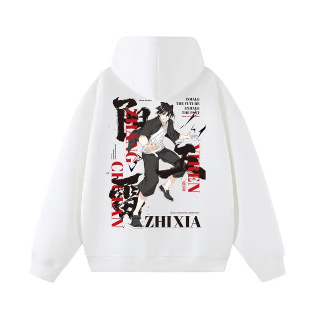 一人之下 美式高街阳五雷阿莲图案印花休闲宽松舒适百搭精选个性高级户外运动日常通勤潮流时尚气质落肩长袖连帽卡通卫衣 男女同款