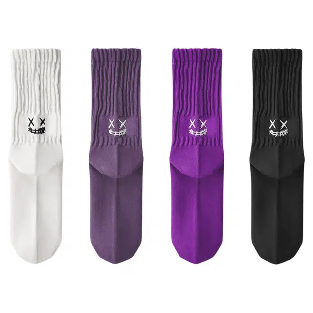 潞优野 尚百搭舒适防臭吸汗透气日系笑脸刺绣中筒袜 男款