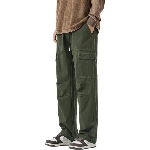 潮人榜 秋冬季高级感机能工装裤美式高街宽松直筒长裤子潮流百搭多口袋阔腿休闲裤 男款