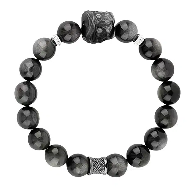 琛宬 【招财纳福】国潮醒狮新中式多宝多福瑞狮呈祥时来运转 简约百搭吉祥如意平安顺遂#好运 黑曜石 手串 男款