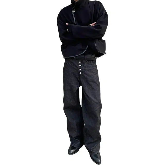 如续 潮流简约个性排扣小众设计感百搭直筒裤舒适松弛感拖地牛仔裤 男女同款