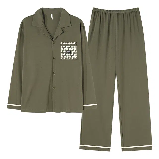 帕兰朵 春秋款纯棉长袖夏季男生从容家居服春装男士舒适透气睡衣套装 男款