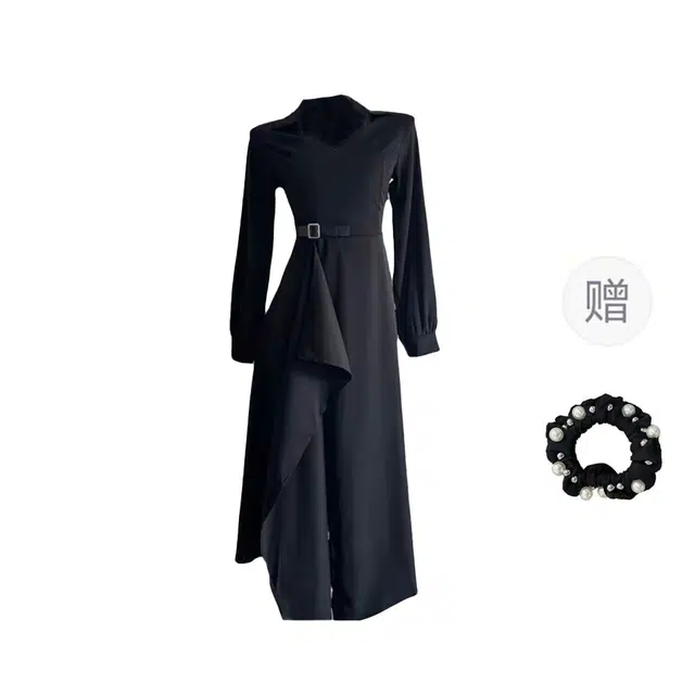 雾闪闪 秋冬法式赫本风蕾丝拼接不规则裙摆显瘦长袖连衣裙 女款