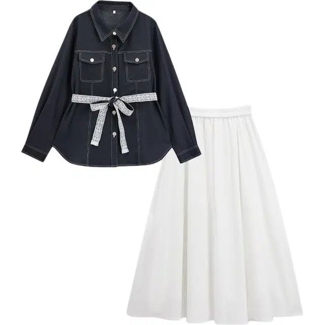 爱依服 文艺风显瘦上下套裙长袖裙装套装 女款