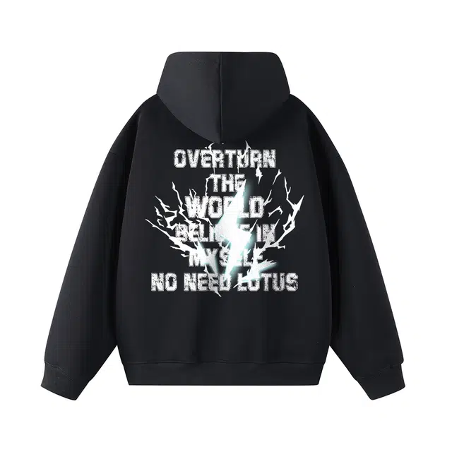 一人之下 美式高街风艺术字母闪电印花设计宽松休闲舒适春秋款落肩长袖连帽卫衣 男女同款