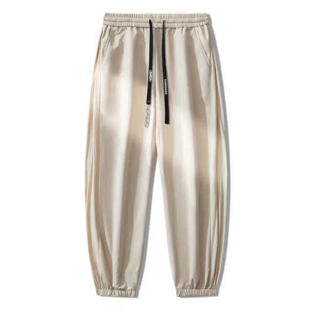 敦煌博物馆 美式高街麂皮绒质感柔软舒适直筒阔腿束脚伞兵机能春秋款保暖长裤同色拼接褶皱街头学院风百搭运动通勤休闲裤 男女同款