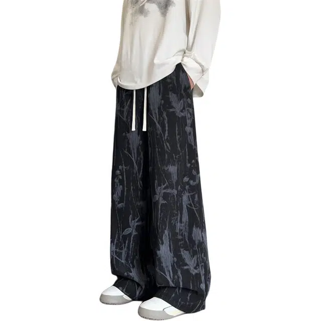 顶峰保罗 美式高街扎染宽松直筒阔腿长裤情侣款春秋穿搭通勤痞帅潮流百搭高级感运动休闲裤 男女同款