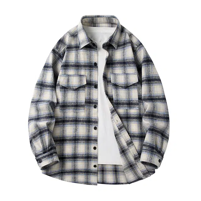 左岸 美式复古百搭长袖设计翻领格子纽扣时尚简约潮流宽松透气个性韩系小众学院风高街潮牌衬衫 男女同款