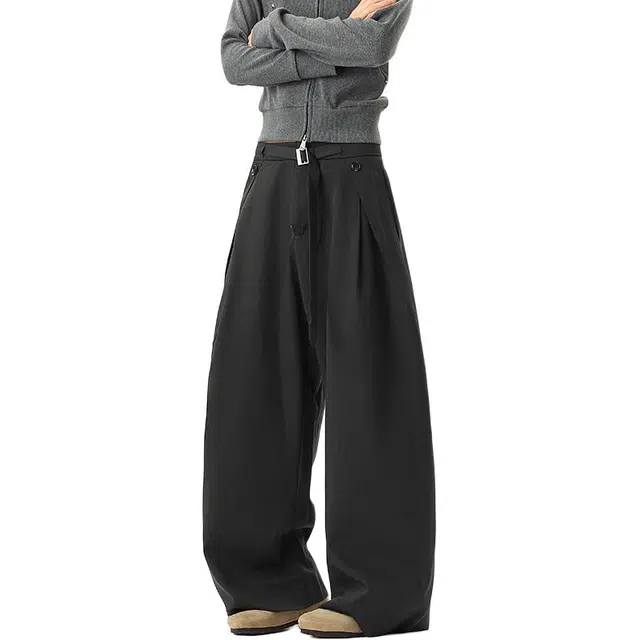 佐菲利 美式复古老钱风西裤宽松阔腿长裤高街百搭褶皱裤子休闲裤 男女同款