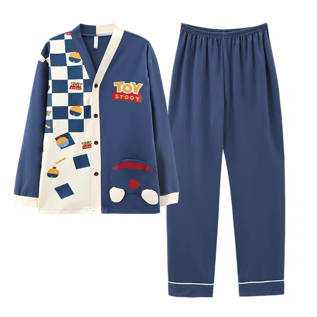 帕兰朵 长袖简约大码开衫家居服舒适睡衣套装 男款