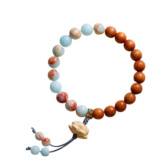 仙园韵 新中式国潮民风时来运转莲花平安顺遂转运手玩佛珠木作文玩手饰#好运 寿山石 手串 男女同款情侣款