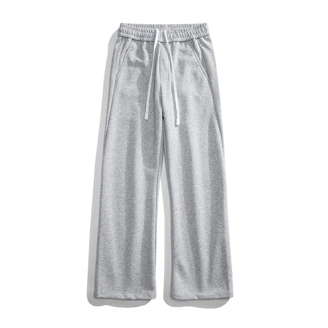 潮人榜 秋季微喇高级感卫裤美式高街基础款垂感拖地宽松直筒潮流百搭针织运动阔腿弯刀休闲裤 男女同款