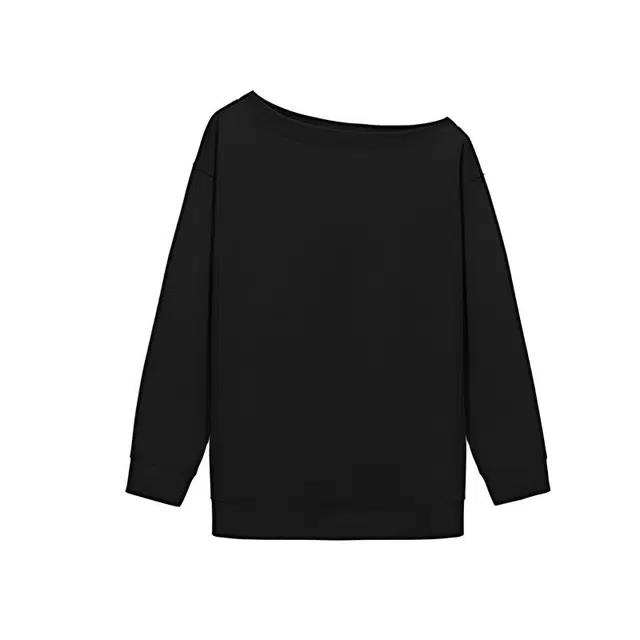 轻迎 设计感简约慵懒风露肩宽松显瘦斜肩卫衣 女款