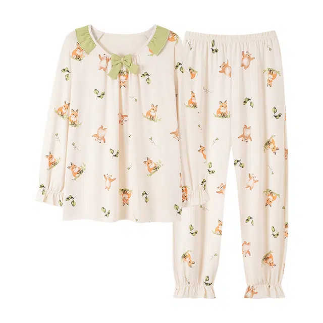 芬腾可安 春秋柔软设计感显瘦少女感慵懒宽松百搭亲肤家居服睡衣套装 女款