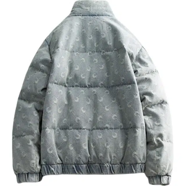 宫奴 日系复古潮牌做旧水洗月亮提花牛仔立领棉服 男女同款