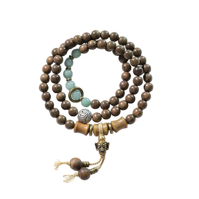 仙园韵 竹林深处 新中式复古木中式文艺风香木佛珠竹叶银转运珠#好运 金丝檀木 木作手串 男女同款情侣款