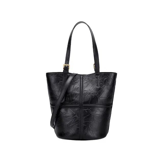 星期六 小众高级质感秋冬复古拼接大容量包包女包休闲百搭通勤女士包包 真皮 手提单肩斜挎包水桶包 大号 女款 多色