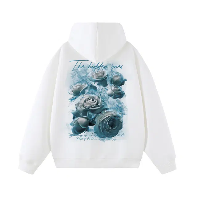 一人之下 美式高街植物花卉烟雾缭绕唯美玫瑰印花图案休闲宽松舒适百搭精选个性高级户外运动日常通勤潮流时尚气质长袖连帽卫衣 男女同款
