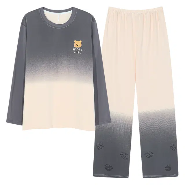 帕兰朵 纯棉情侣长袖春秋款熊猫男女士可爱薄款可外穿家居服睡衣套装 男款