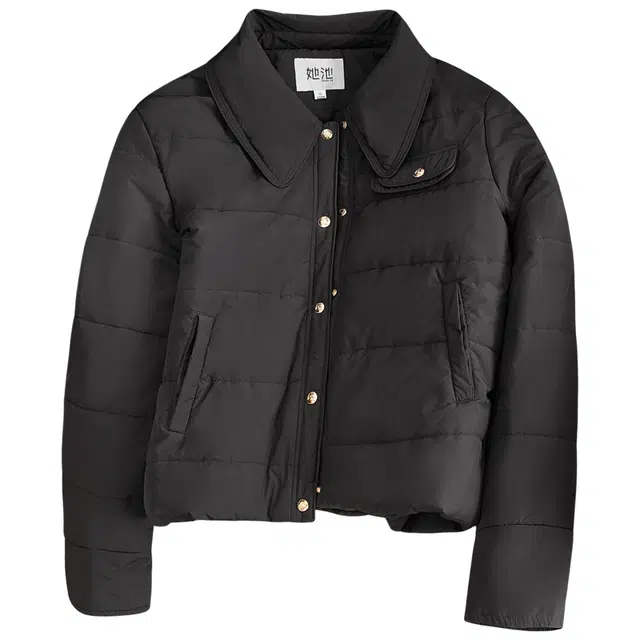 她池 简约通勤风翻领单排扣纯色短款长袖棉服 女款