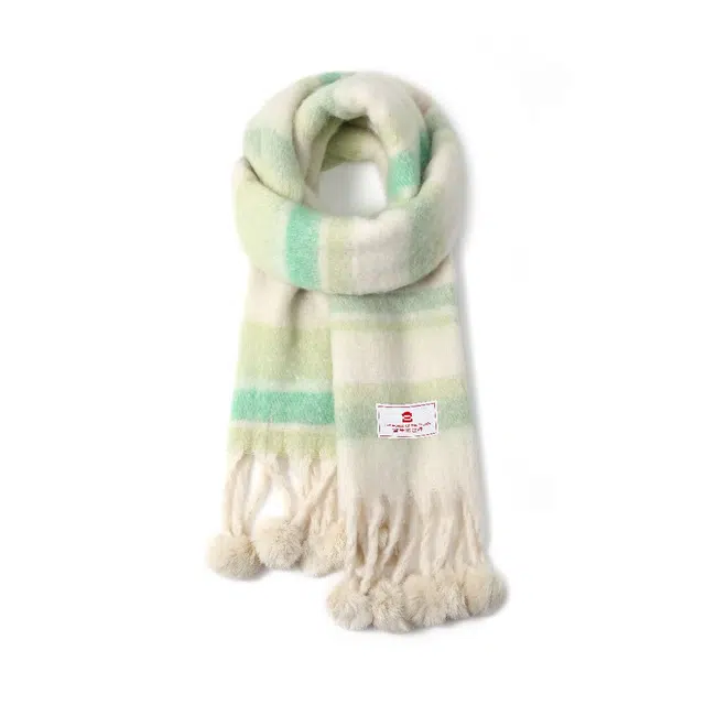 宫里的世界 清新简约撞色条纹 聚酯纤维 绒线围巾 男女同款情侣款