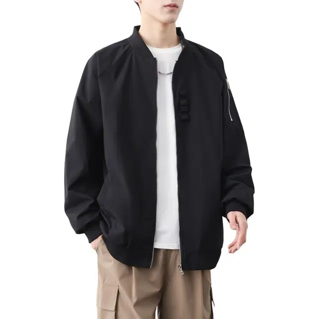 洋气先生 美式复古高街潮牌可二开棒球服设计拉链纯色长袖舒适保暖防风日常户外通勤徒步无性别主义简约百搭工装外套夹克 男女同款