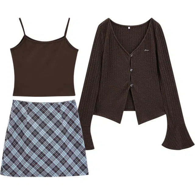 爱依服 法式温柔风设计感秋季长袖裙装套装 女款