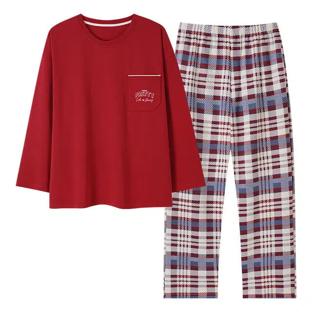 芬腾可安 春秋柔软带杯垫设计百搭少女感显瘦亲肤慵懒宽松家居服睡衣套装 女款