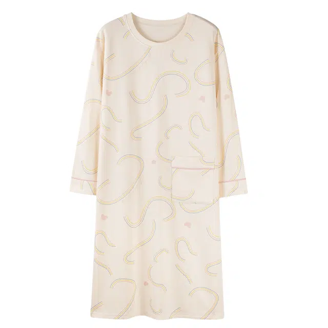 俏霓桐 休闲简约纯棉舒适圆领长袖可爱甜美学生时尚居家睡衣家居服睡裙 女款