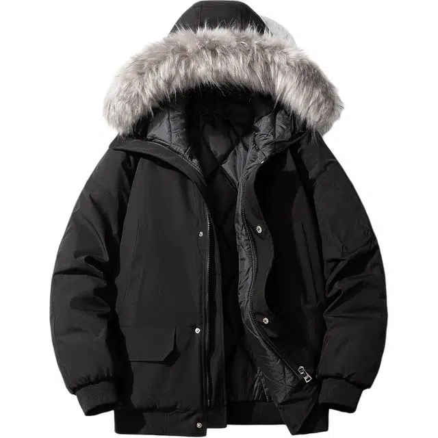 【dme】 美式大毛领连帽工装棉服外套男女冬季加厚保暖棉衣短款潮男装 男款