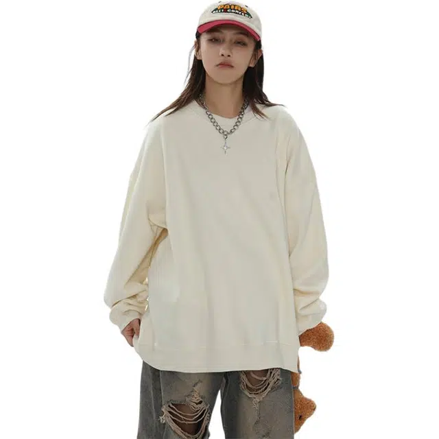 冈哉 美式基础款全棉宽松圆领纯色套头简约百搭痞帅个性潮流潮牌慵懒感城市日常通勤柔软舒适卫衣  男女同款