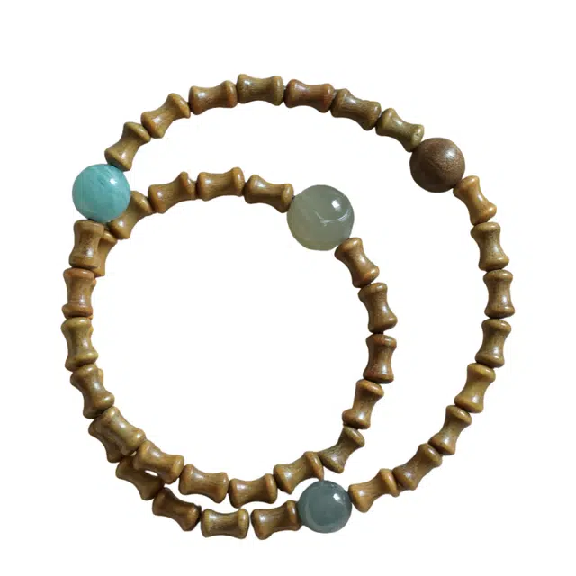 仙园韵 新中式国潮诗情画意竹节双圈木莲花自在灵性祥瑞饰品#好运 绿檀 木作手串 男女同款情侣款