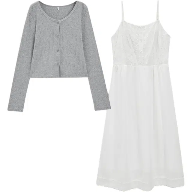 爱依服 大码秋季法式长袖裙摆型温柔风裙装套装 女款