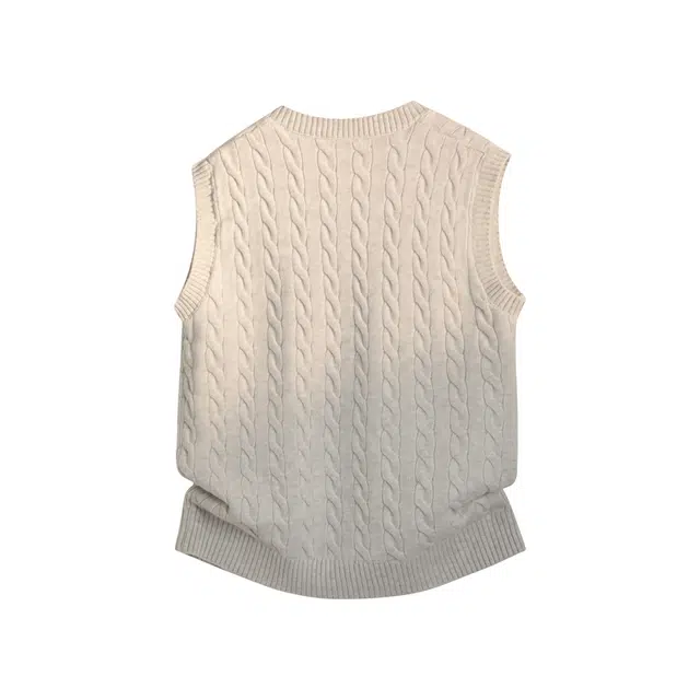 艾梵斯贝 美式复古简约刺绣设计款高级感轻奢休闲商务老钱风日常通勤百搭纯色麻花纹无性别情侣款马甲线衫针织衫 男女同款