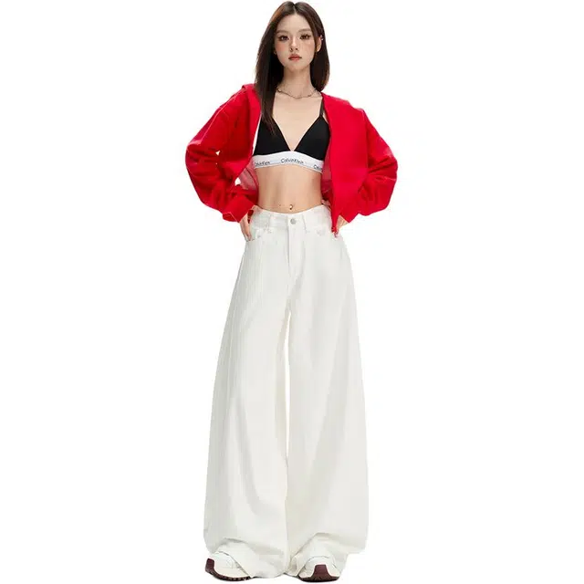 淑好百 宽松高级垂感阔腿美式自然腰牛仔裤 女款