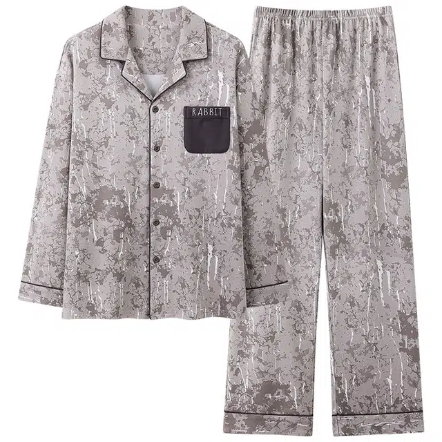 莫代尔 亲肤透气翻领开衫长袖家居服睡衣套装 男女同款