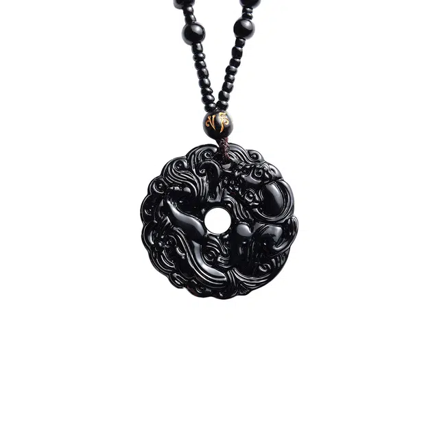 梨云暮雪 一物一证 吞金貔貅霸气平安扣 搭配六字箴言 招财纳福转运  时尚百搭 高级感#好运天然 黑曜石 吊坠 男女同款情侣款