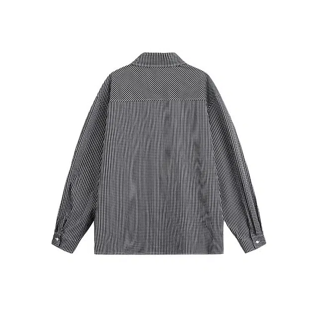 欧路得 欧路得 老钱风领带拼接长袖男女秋美式高街休闲上衣条纹翻领简约衬衣衬衫 男款