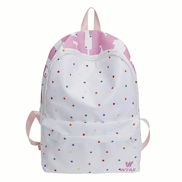 南潇湘 满天星学院风青春感小星星满印设计背包初高中大学生通勤百搭耐用书包 尼龙 双肩包 男女同款情侣款 粉色/绿色/蓝色