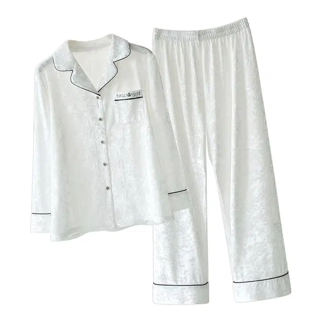 秀黛 高级感烫钻金丝绒女秋冬款长袖家居服可外穿睡衣套装 女款