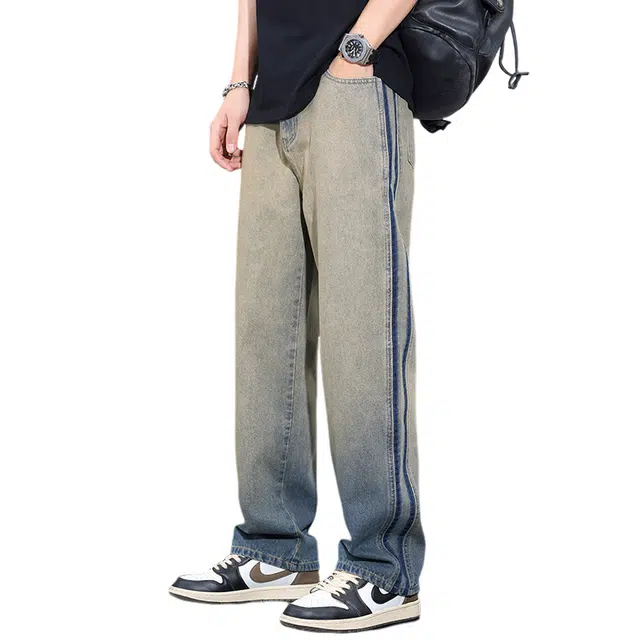 赛瀚 渐变阔腿休闲牛仔裤男款美式潮牌水洗复古直筒版型春秋厚款宽松百搭显瘦显高舒适亲肤男装长裤少年高街潮流通勤外穿男裤 男女同款