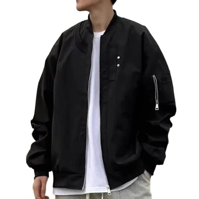 大格子与黑猫 春秋季机能风工装宽松休闲百搭情侣款高街飞行员棒球服外套男夹克 男款