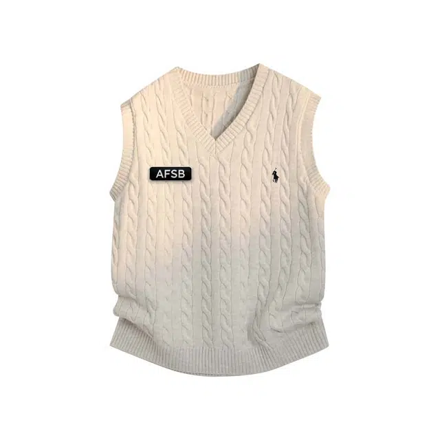 艾梵斯贝 美式复古简约刺绣设计款高级感轻奢休闲商务老钱风日常通勤百搭纯色麻花纹无性别情侣款马甲线衫针织衫 男女同款