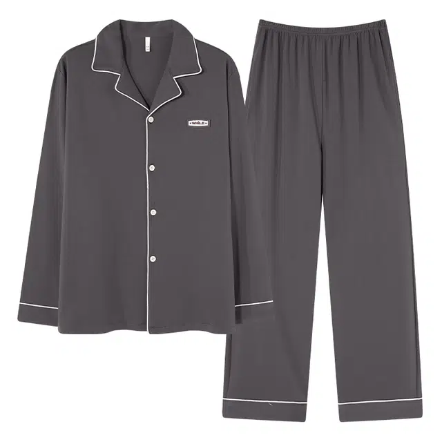 帕兰朵 长袖开衫秋季翻领长裤两件套青少年家居服休闲可外穿纯棉男士睡衣套装 男款