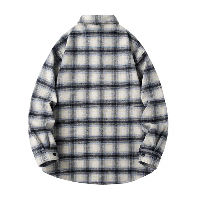 左岸 美式复古百搭长袖设计翻领格子纽扣时尚简约潮流宽松透气个性韩系小众学院风高街潮牌衬衫 男女同款