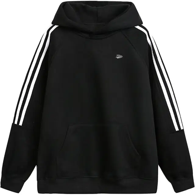 爱肯 美式学院风街头复古运动条纹织带撞色宽松休闲百搭连帽套头帽衫卫衣 男女同款